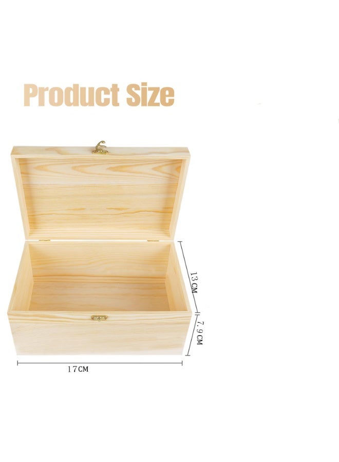 OSHIMA Unfinished Wooden Box With Lid, 17 * 13 * 7.9cm Unfinished Wooden Box With Hinged Lid, All-Purpose Wooden Storage Box, Wooden Chest Memory Box for Women Girls Kids for Jewelry Peals Card - Image 2